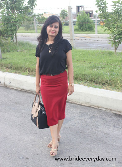 Outfit Of The Day- Black Top With Red Pencil Skirt