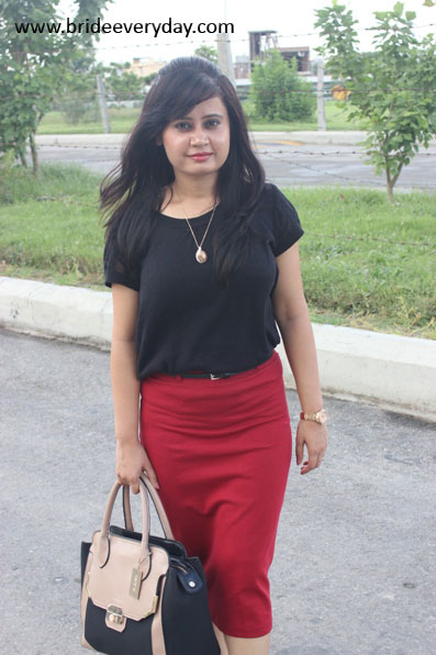 Outfit Of The Day- Black Top With Red Pencil Skirt