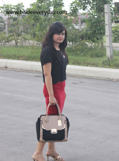 Outfit Of The Day- Black Top With Red Pencil Skirt