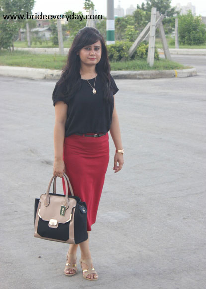 Outfit Of The Day- Black Top With Red Pencil Skirt