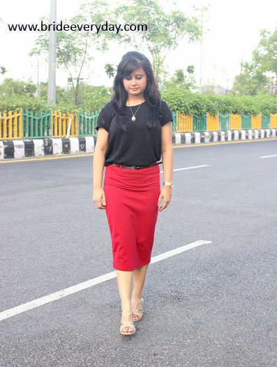 Outfit Of The Day- Black Top With Red Pencil Skirt