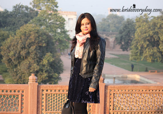 Outfit Of The Day Black Leather Jacket Paired Up With Silk Scarf And Knee Length Dress