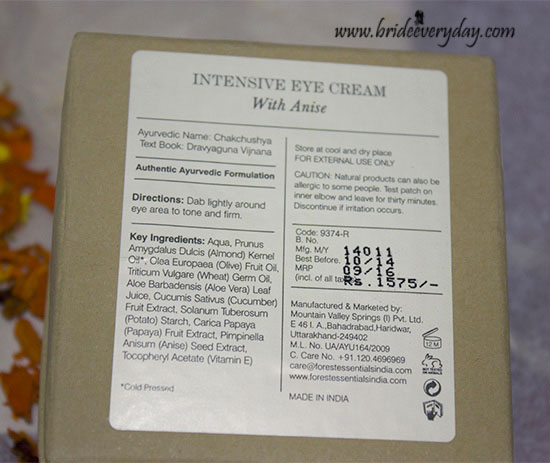 Forest Essentials Intensive Eye Cream With Anise Works Well On Under Eye Area