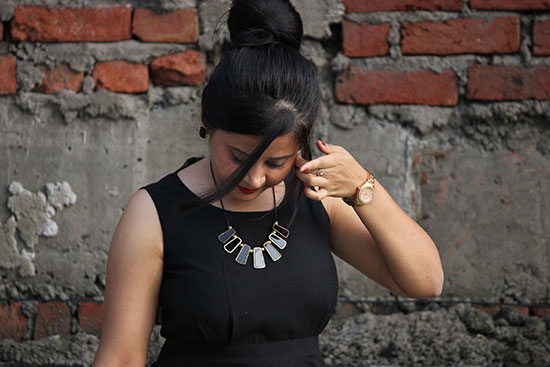 Outfit Of The Day-Black Peplum Dress Styled With Black And Golden Accessories