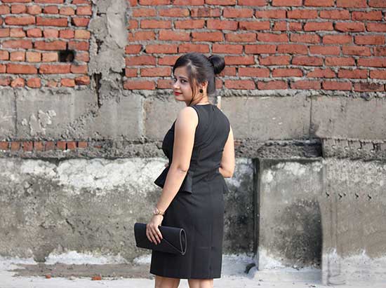 Outfit Of The Day-Black Peplum Dress Styled With Black And Golden Accessories