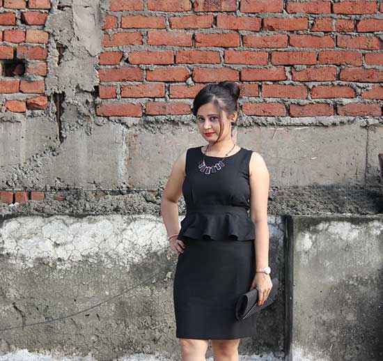 Outfit Of The Day-Black Peplum Dress Styled With Black And Golden Accessories