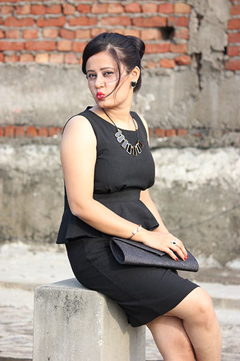 Outfit Of The Day-Black Peplum Dress Styled With Black And Golden Accessories