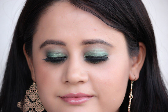 Indian Festival Makeup Look #3-Bright Green Eyes With Soft Pink Lips